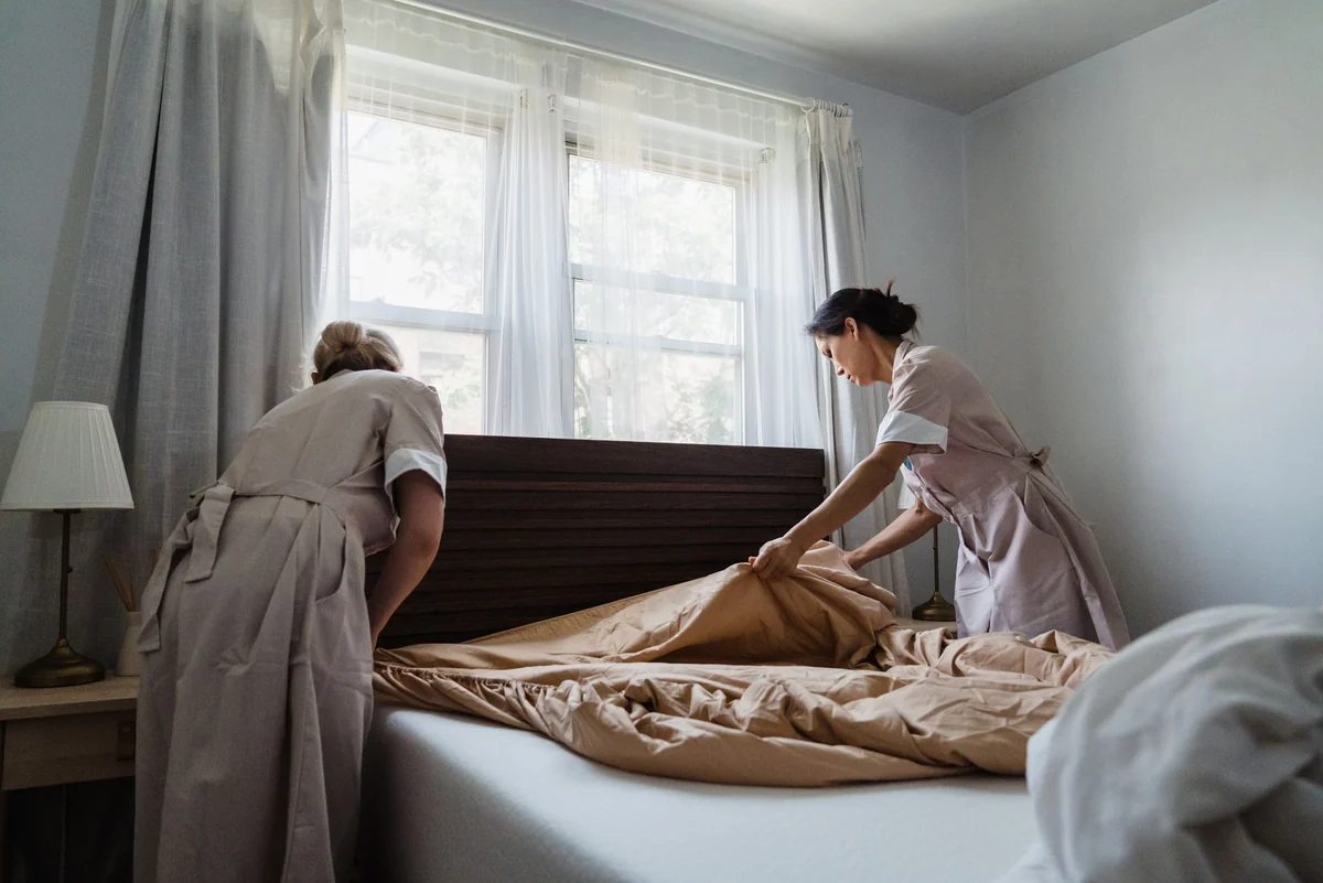 Example photo: a bedroom being reset during a move-out cleaning